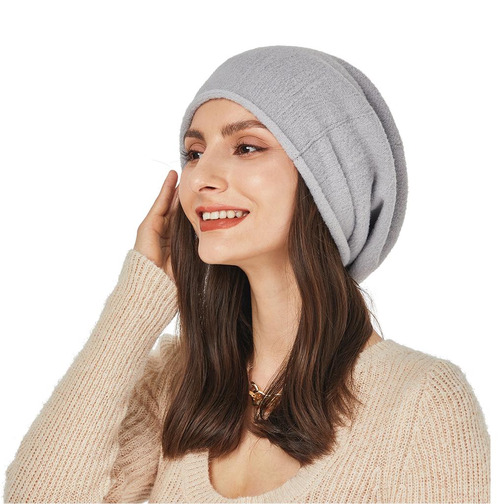 Women Cashmere Slouchy Beanie Hat Winter Thick Crimping Wool Knitted Warm Soft Skullies Beanies For Big Size For Lady Cap