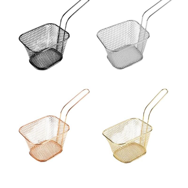 Квадратная мини-корзина для жарки, розово-золотая корзина для картошки фри, железная проволока, ресторан, жареная курица, корзина для жарки