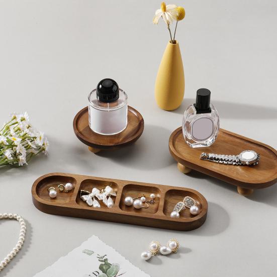Wooden Display Tray Small Riser Pedestal Stand Rustic Elevated Tray Wooden Riser for Jewelry Perfumes Candles Plants Farmhouse Tabletop Decor