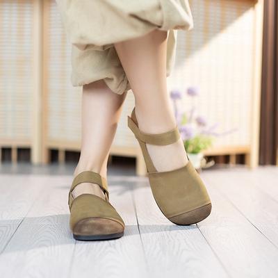 Сандалии ретро из коровьей кожи первого слоя, с мелким вырезом, круглым носком, плоской подошвой, одинарная обувь, универсальные, с мягкой подошвой, женская обувь, дышащие