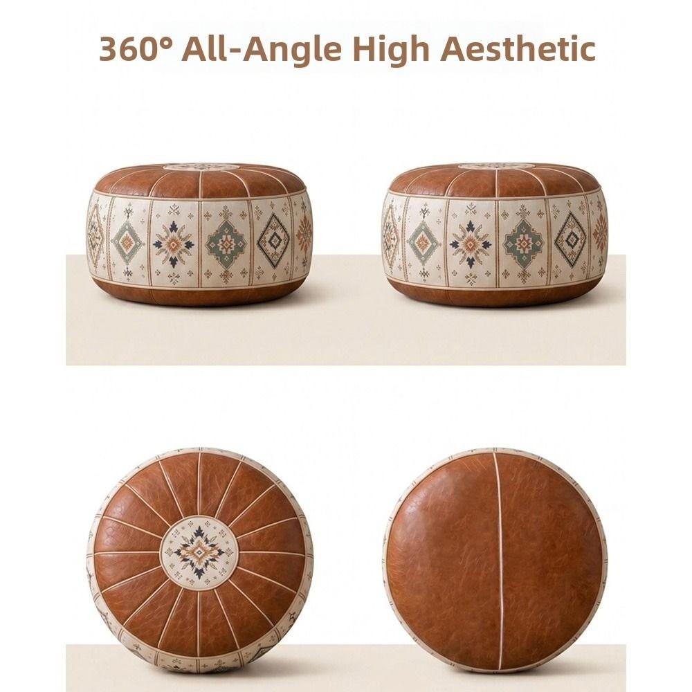 PU Leather Ottoman Pouf Fillable Design Round Pouf Cover New Floor Seat Cushion  Home Use