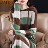 Women's Fashion Casual Fall Winter Stripe Print Long Sleeve Hooded Sweaters