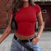 Women's New Solid Colour Round Neck Basic Short Sleeve Short T-shirt