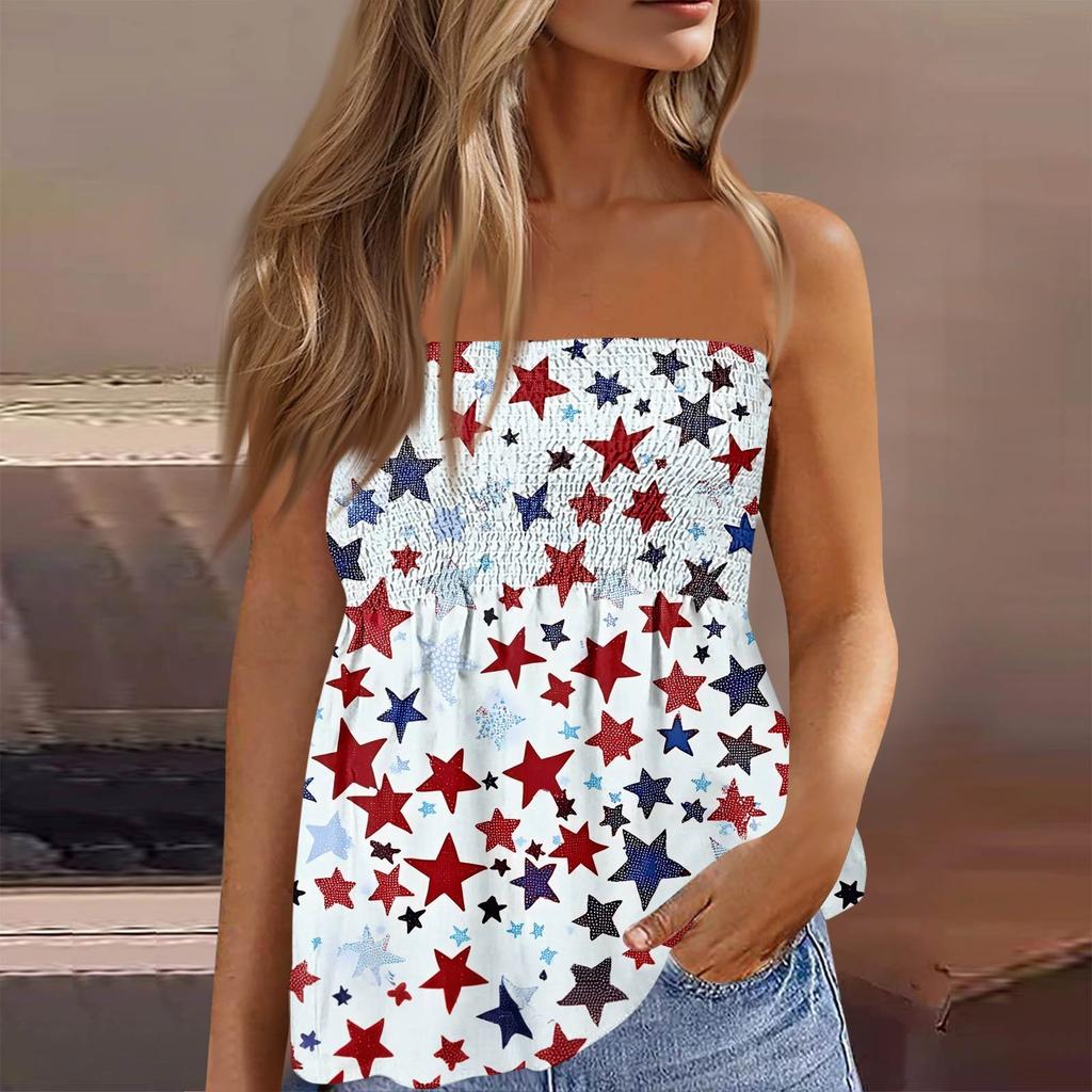 Summer Tube Tops For Women,Cute Sexy Off Shoulder Print Sleeveless T-Shirt
