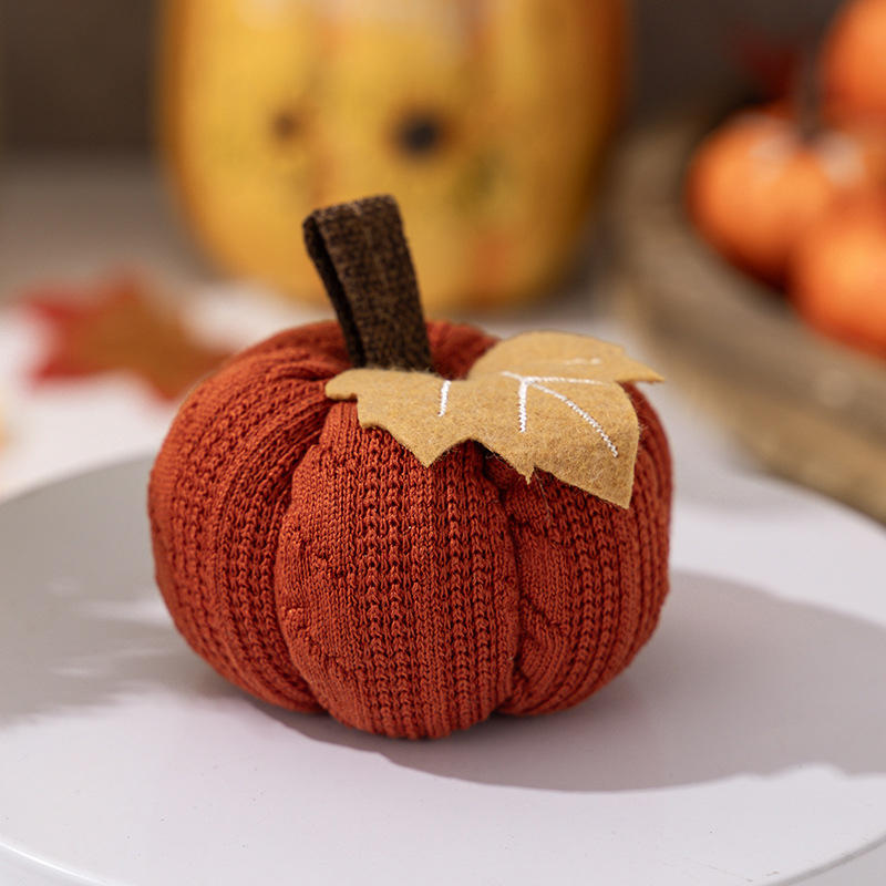 Orange Pumpkin Pendant Harvest Festival Knitted Small Ornament Thanksgiving Arrangement Props Halloween Party