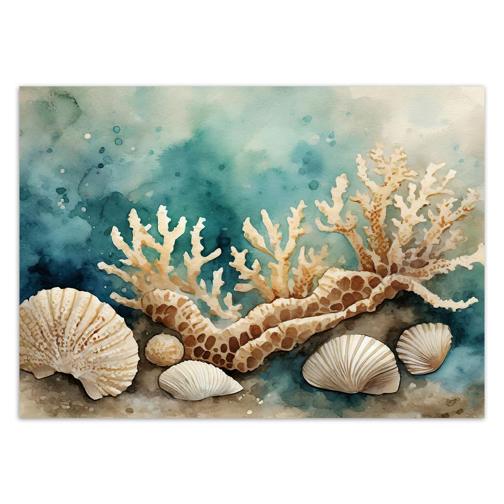 Wallpaper sea shells and starfish turquoise