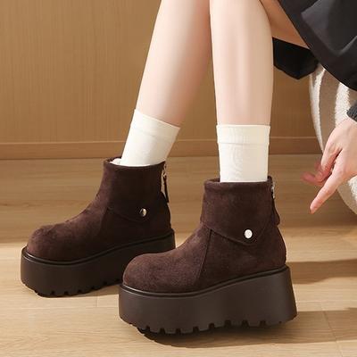 Ретро европейская станция короткие ботинки зимние ботинки 2025 зима новый толстоподошвенный бархатный утолщенный теплый хлопок обувь модная девушка