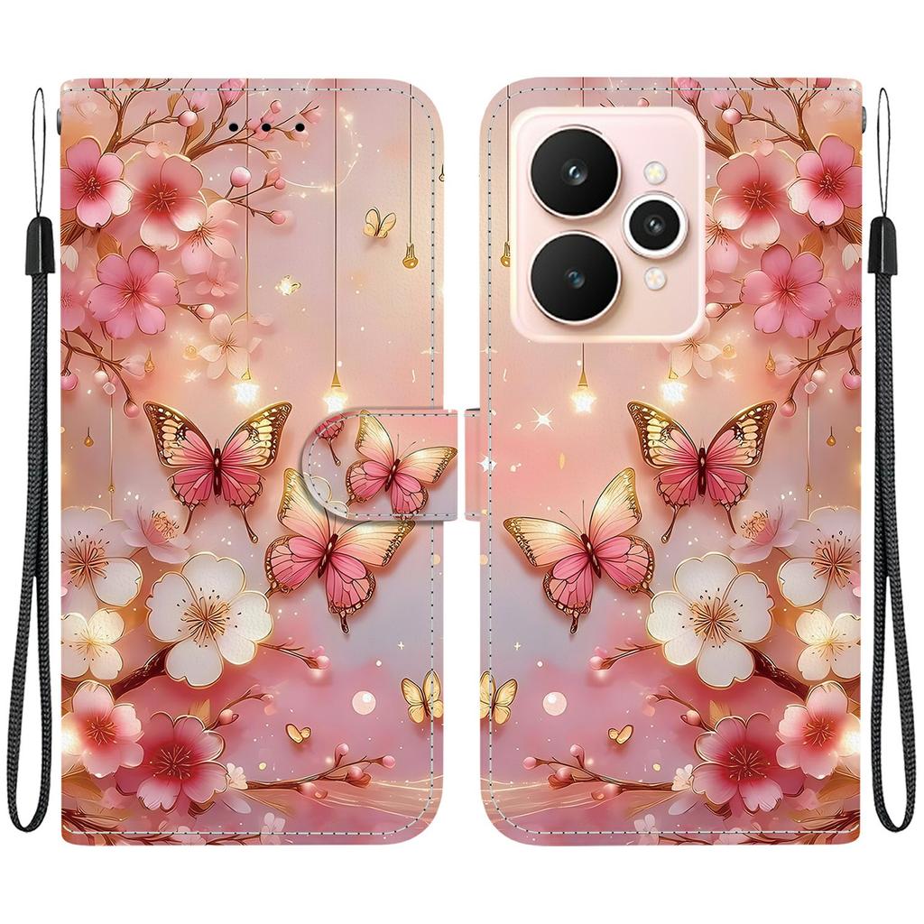 For Realme 15 Pro 5G/15 5G Leather Case Stand Wallet Pattern Printing Phone Cover with Wrist Strap