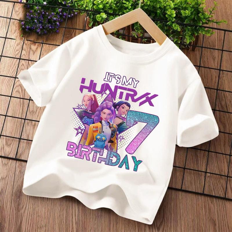 Summer Short Sleeve Children Clothing Demon Hunters Kids T-shirt Kawaii Cartoon Birthday Number1-9 Printed Tops Girls Tee