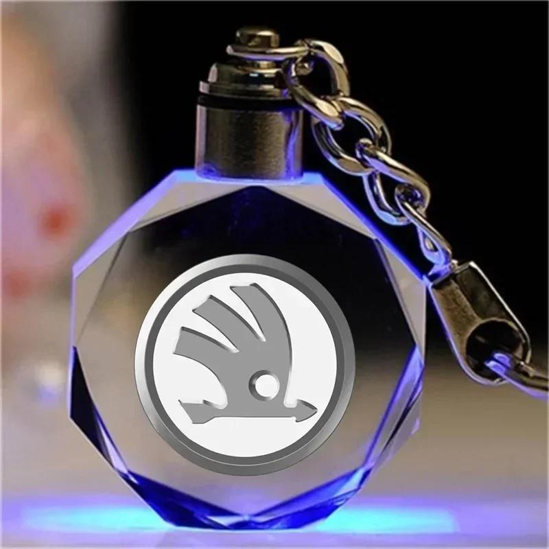 Car Sticker 2025 New LED Car Keyring Octagon Pendant Key Accessories for Skoda Rapid Felicia Kodia Kamiq Yeti Karoq Fabia 2 Supe