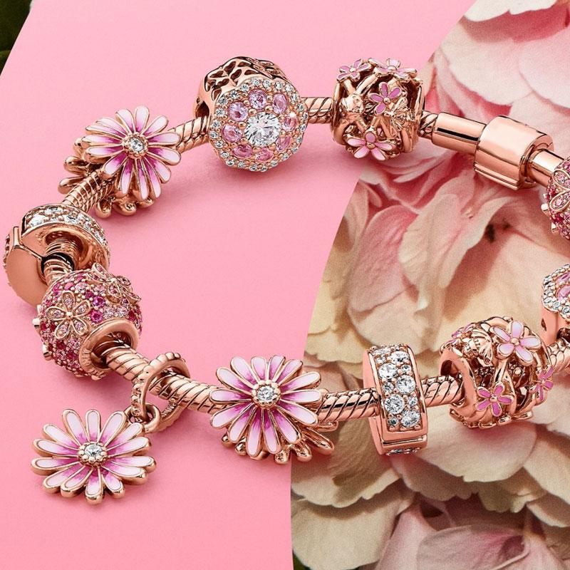 100% S925 Sterling Silver Pendant Sparkling Snowflake Rose Daisy Flower Bee Clip Charm Bead Fit Original Bracelet Jewelry