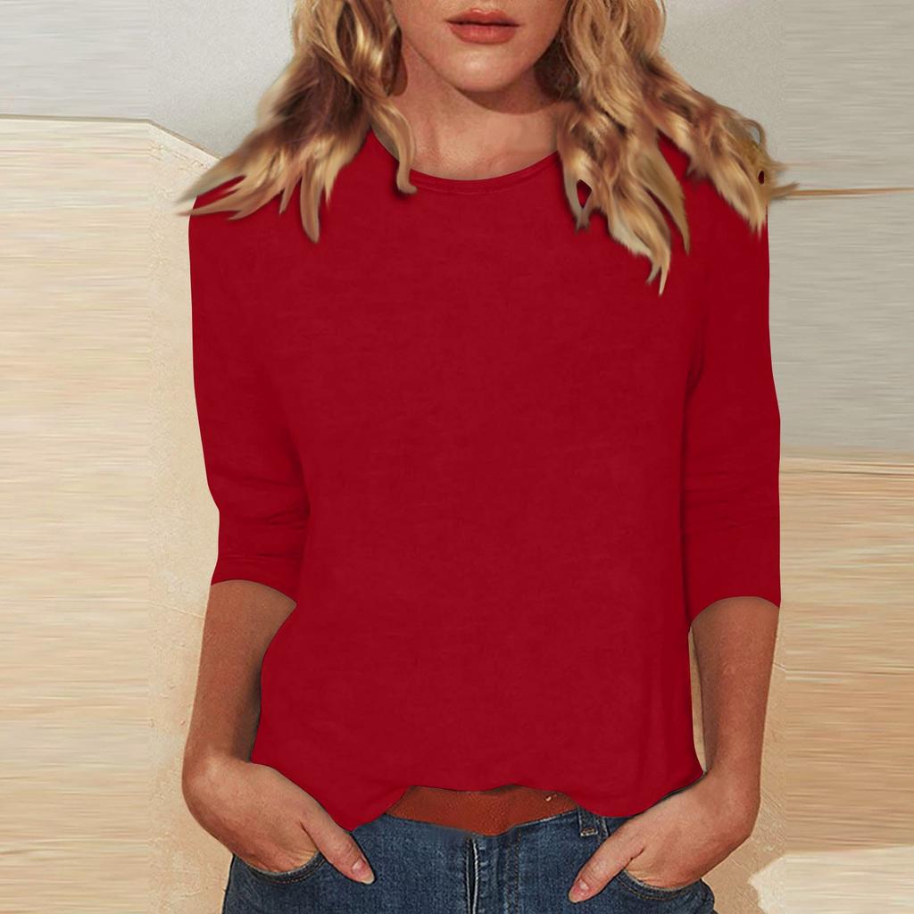 Women's  Casual O-Neck Three Quarter Sleeve Solid Color Top