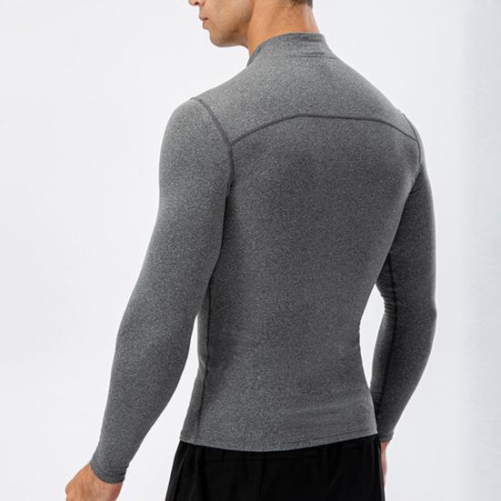 Осень Зима Мужской Термотоп Плюшевая Подкладка Застежка-молния Воротник-стойка Рубашка с Длинным Рукавом Приталенный Эластичный Повседневный Однотонный Теплый Базовый Слой для Холодной Погоды