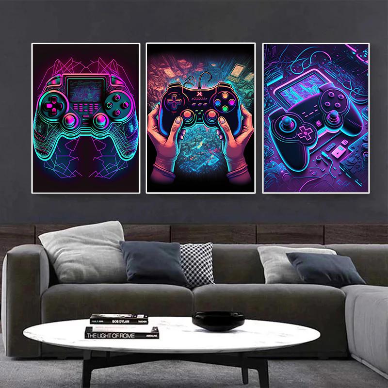 Неоновый красочный геймерский контроллер, крутой игровой настенный художественный холст, живопись, поп-арт, постеры и принты, декор для комнаты, подарок, Cuadros, без светодиода