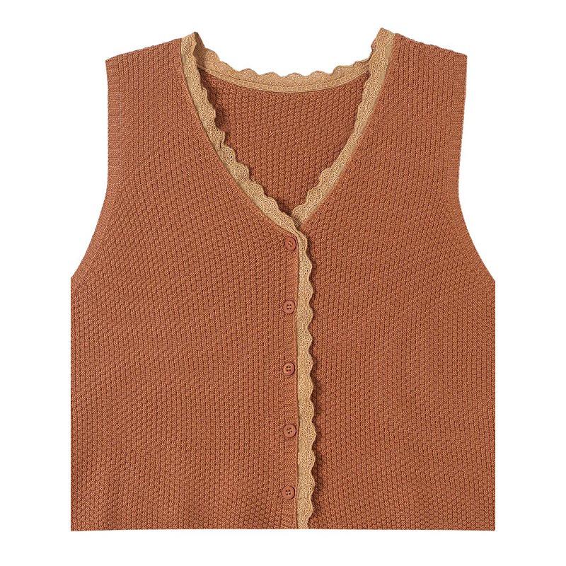 Вязаный жилет с V-образным вырезом и кружевной отделкой - Женский модный кардиган без рукавов на весну/осень для мам среднего возраста