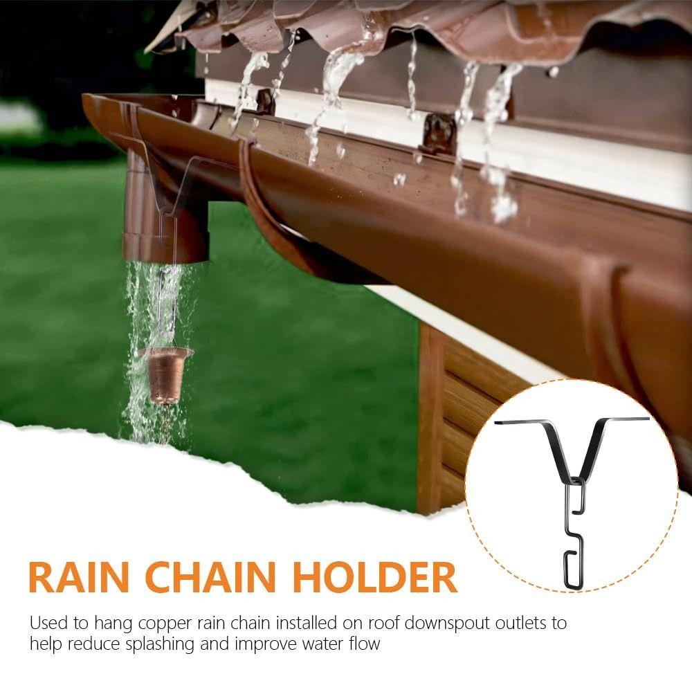 Black Rain Chain Adapter Heavy-Duty Gutter Adapter V Shaped Hook Rainwater Collection