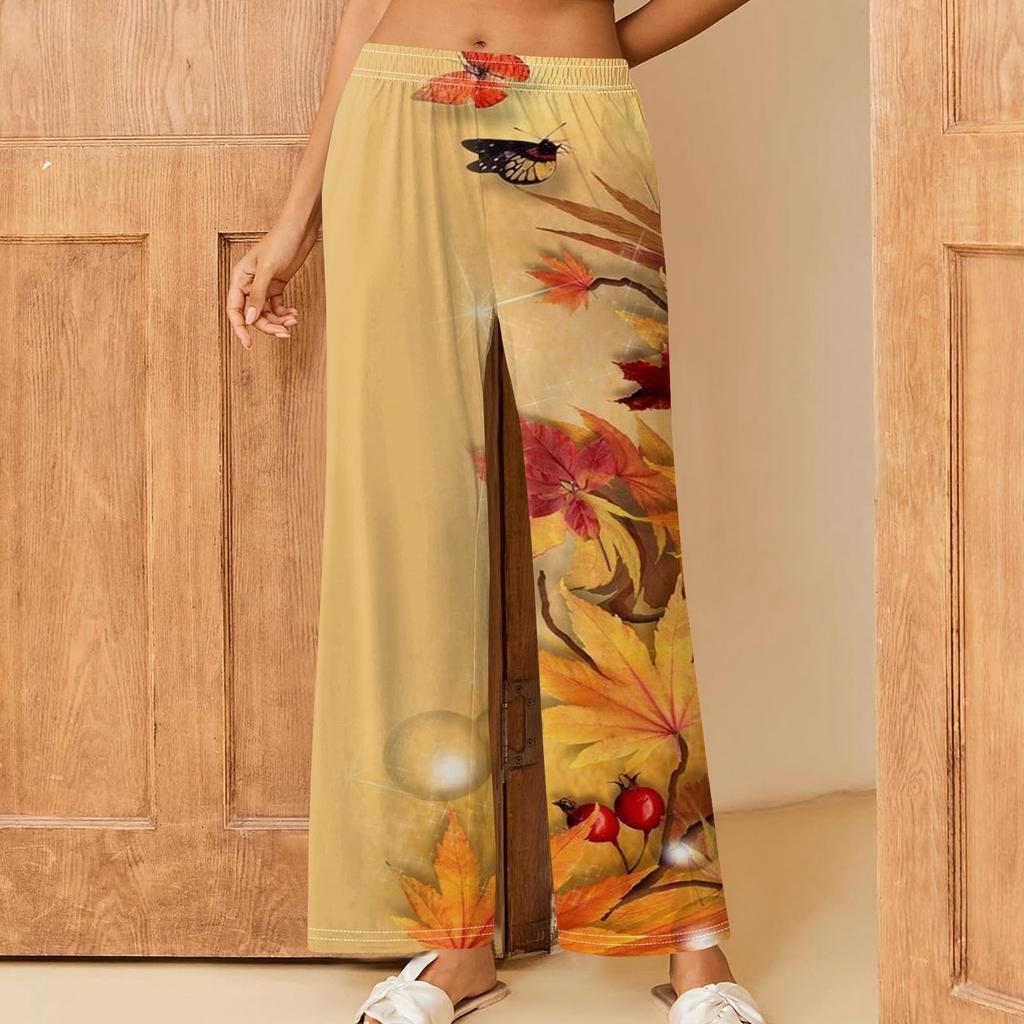 Женские повседневные брюки прямого кроя с эластичным поясом и принтом