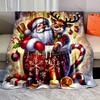 1PC Santa and reindeer in cup pattern Blanket Flannel Material Soft Warm for All Seasons,For Home Outdoor Camping Picnics RV