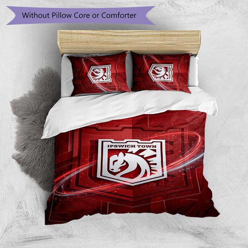 Ipswich Town Football Printed 3 Pieces Bedding Set, Comfortable Skin Friendly Bedroom Duvet Cover Set