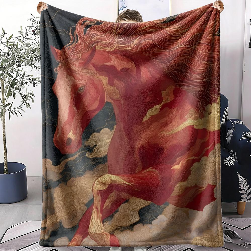 Horse Throw Soft Flannel AC Blanket Lightweight Summer Nap Throw Cozy  Blanket for Sofa Bed Travel Home
