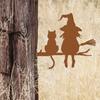 Iron Silhouette Witch & Cat Yard Art Stake Elevate Your Decor with This Unique Iron Silhouette Witch and Cat Yard Art Stake