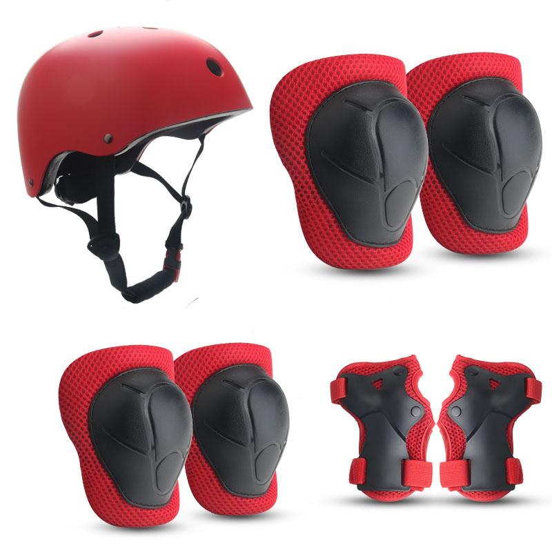 Kids Skateboarding Safety Gear Set With Helmet Knee Elbow Wrist Guards Roller Skating Scooter Cycling Outdoor Sports