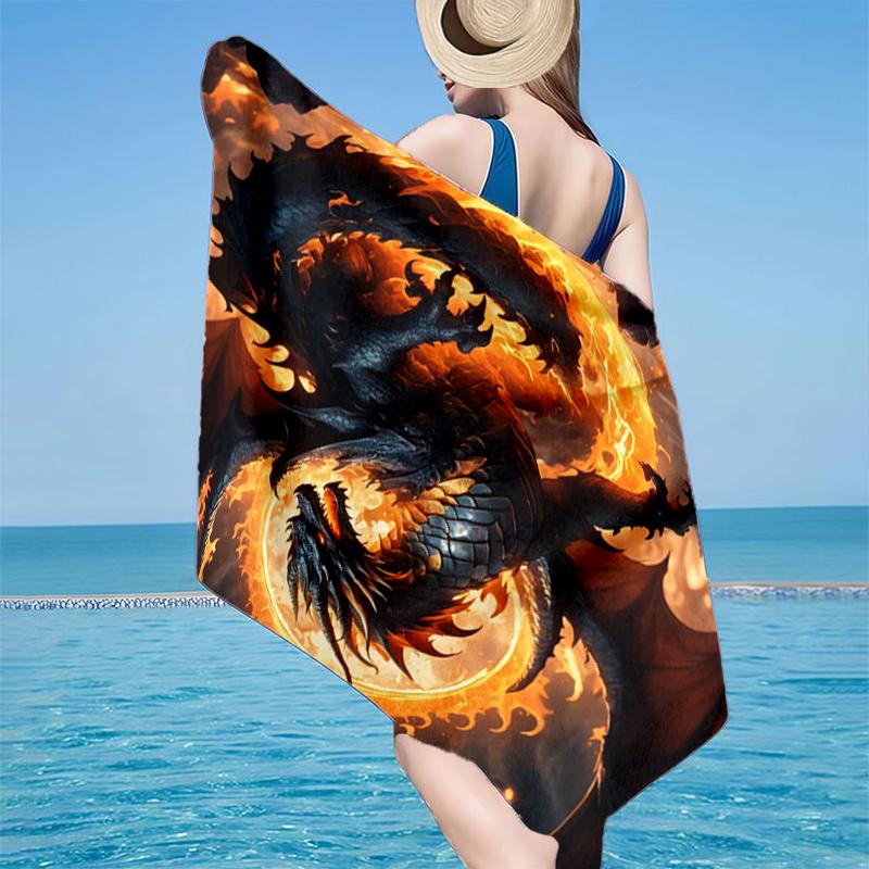 Golden Dragon Circle Beach Towel, Super Soft Microfiber, Gift for Her/Him, Birthday, for Pool, Beach, Travel, Home Decor Fan gifts