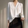 Шелковая рубашка для женщин, весенне-летняя рубашка с v-образным вырезом, простой рукав с девятью точками, темпераментный универсальный французский топ