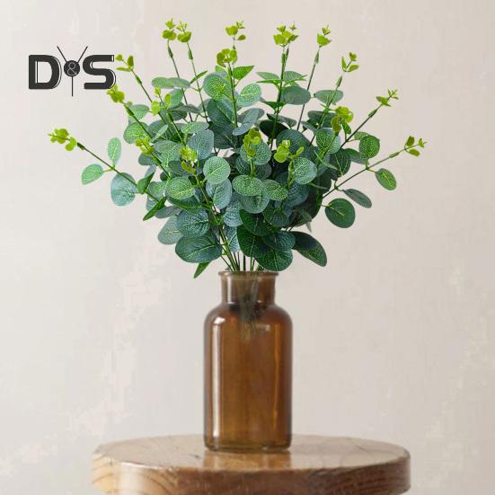 10 шт., искусственные листья эвкалипта, ветка со стеблем, реалистичные многоразовые искусственные зеленые растения, зелень, домашний стол, центральное украшение, реквизит для фото