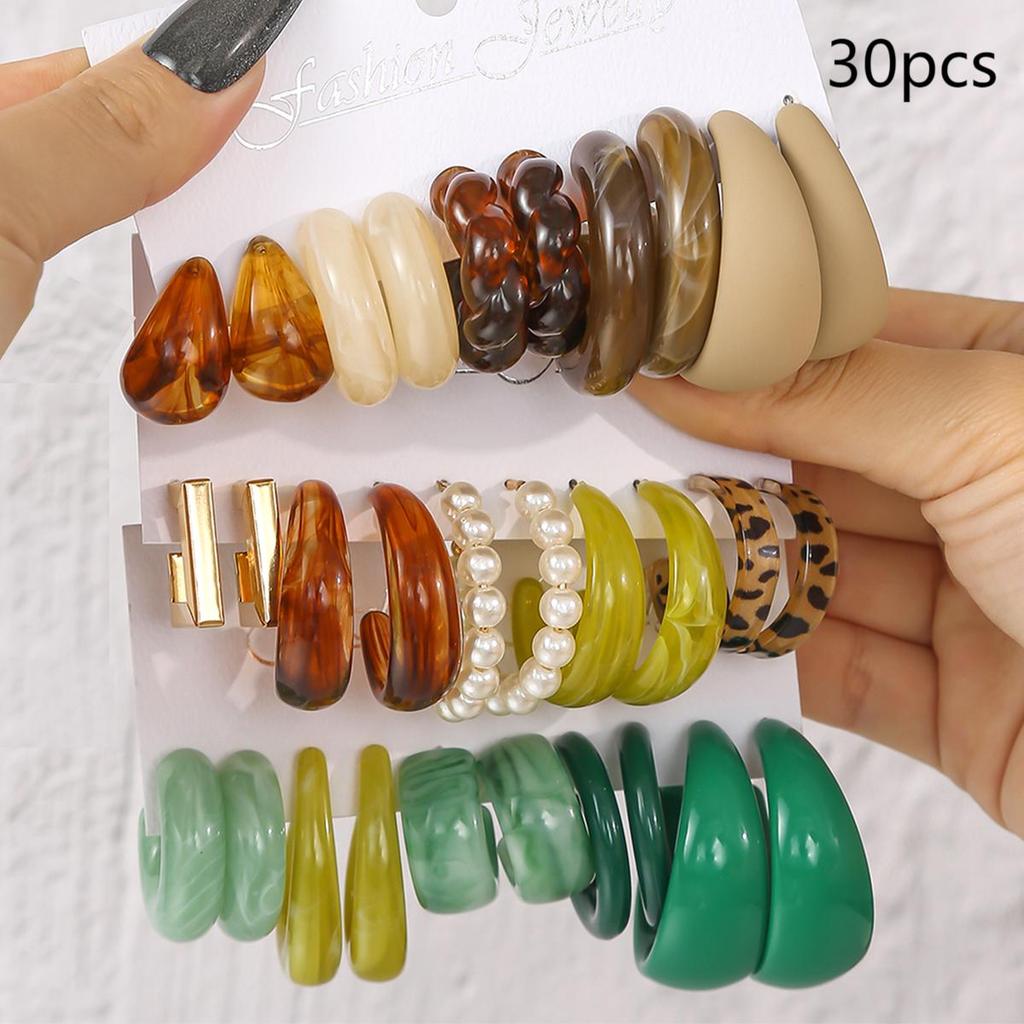 Ретро Летний Многоцветный Набор Серёг-Колец Дизайн в форме Капли Воды и C-образный Женская Мода Серьги с Леопардовым Принтом Повседневная Носка Свидания