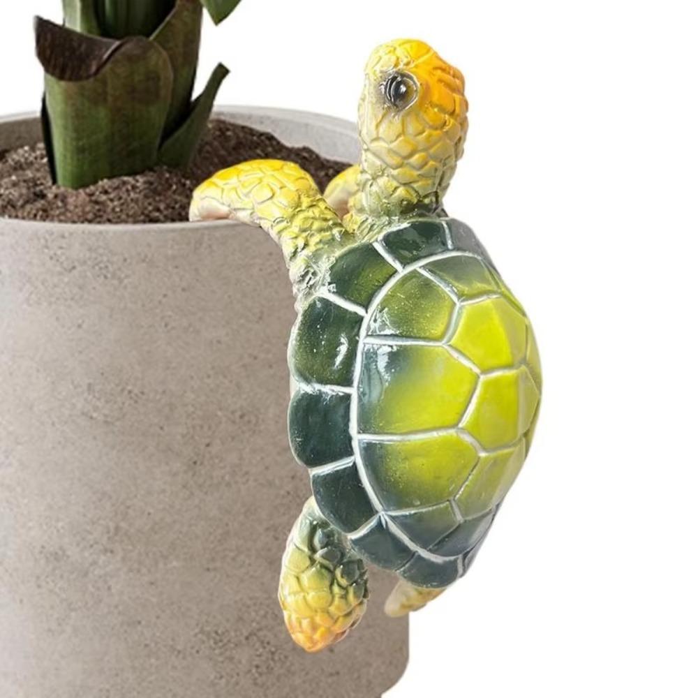 Resin Climbing Turtle Flower Pot Hugger Cartoon Animal Figurine  Garden Yard Ornaments