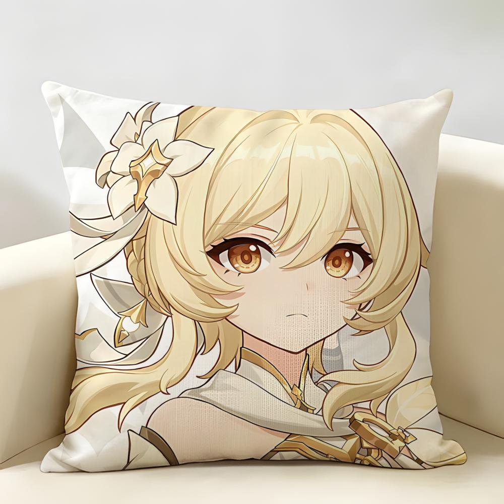 Lumine Genshin Game Cushion Cover Natural Linen Organic Fabric DoubleSided Printing Room Sofa Decor Pillow Case