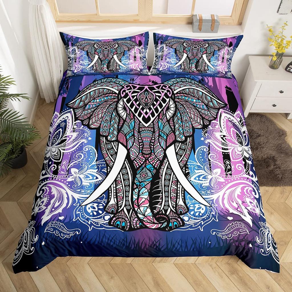 Tribal Ethnic Elephant Duvet Cover Exotic Style Bedding Set Boho Mandala Flower Paisley Quilt Cover Polyester Comforter Cover