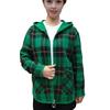 Women's Plaid Shacket Jacket Casual Wool Blend Long Sleeve Zip Up Hooded Jacket Fall Winter Warm Coat