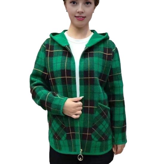Women's Plaid Shacket Jacket Casual Wool Blend Long Sleeve Zip Up Hooded Jacket Fall Winter Warm Coat