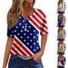 Women's T Shirt Tee Independence Day Print Button Short Sleeve Daily Weekend Fashion Basic V- Neck Regular Top