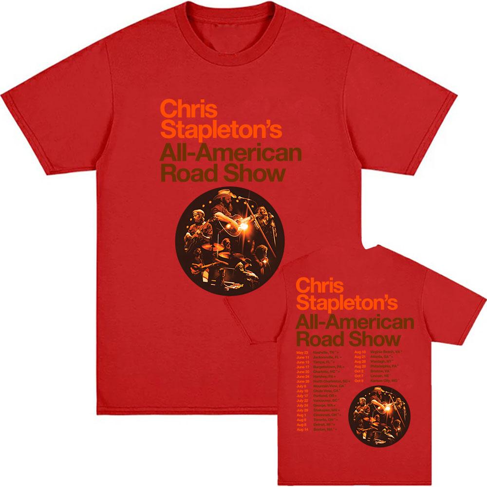 Футболка с принтом All-American Road Show Tour 2026 Группа CHRIS STAPLETON Графические футболки Унисекс Уличная одежда Хлопок Футболка с коротким рукавом