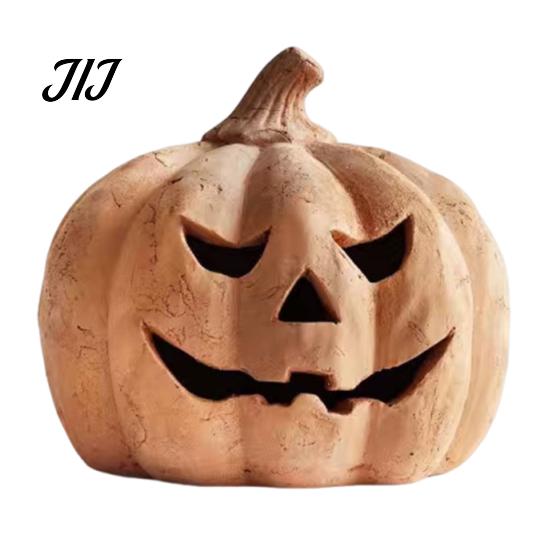 Outdoor Porch Autumn Decor Halloween Pumpkin Candle Holder, Resin Lantern Tealight Holder with Fall Home Carved Face for Farmhouse Table Mantle
