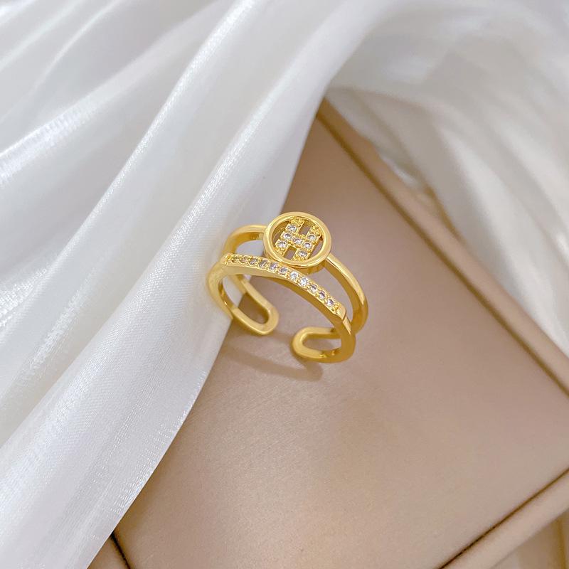 Real Gold Light Luxury Fashion Zircon Ring Opening Adjustable Simple Jewelry Japanese Ring Couple Ring