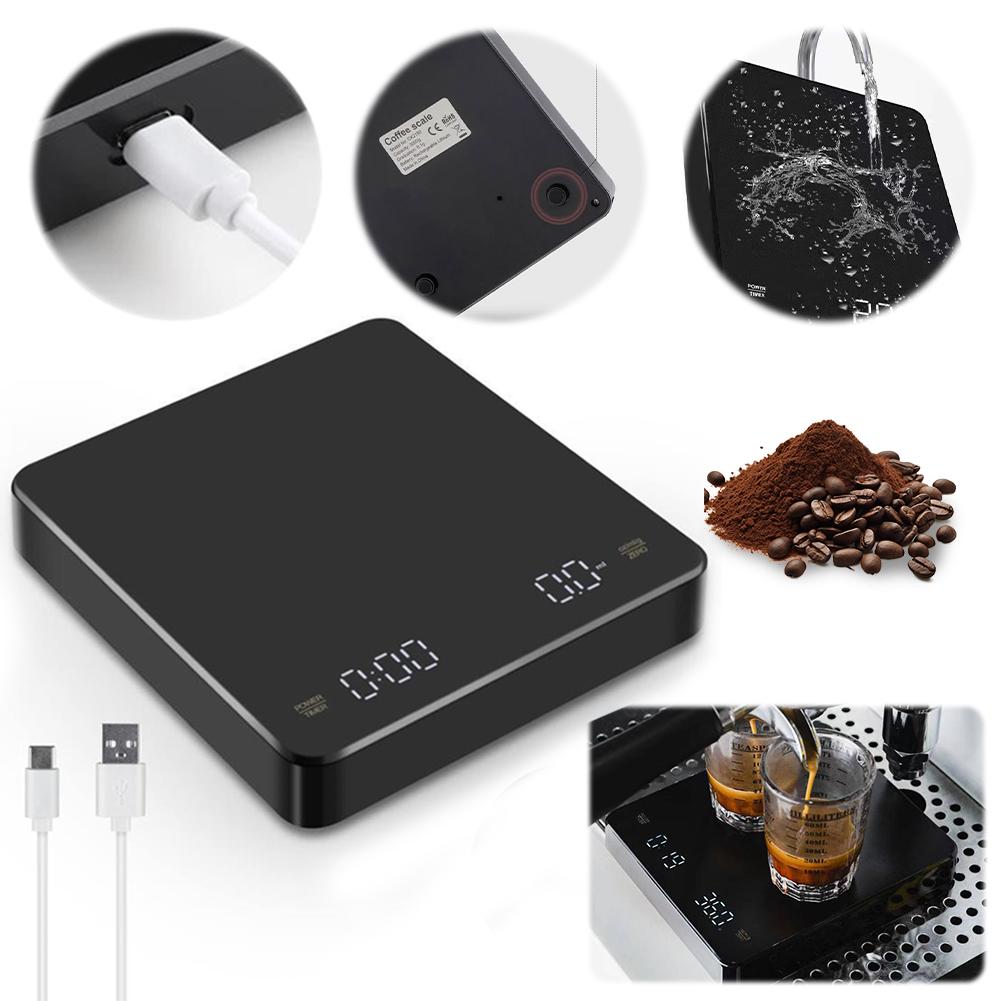 Мини кофейные весы с таймером Точные весы Автоматическая тара Перезаряжаемые 3 кг/0,1 г Портативные цифровые кухонные весы Весы для эспрессо