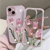 Роскошный прозрачный розовый чехол для телефона из ТПУ с кристаллами в виде тюльпанов для iPhone 11 12 13 14 15 16 17 Pro Max 14 Plus Ударопрочный силиконовый чехол