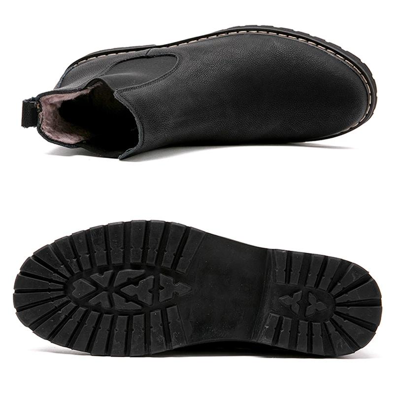 Fashion Genuine Leather Chelsea Boots Men Winter Split Leather Snow Boots Men Footwear Warm Plush Fur Winter Casual Boots For Men Size47