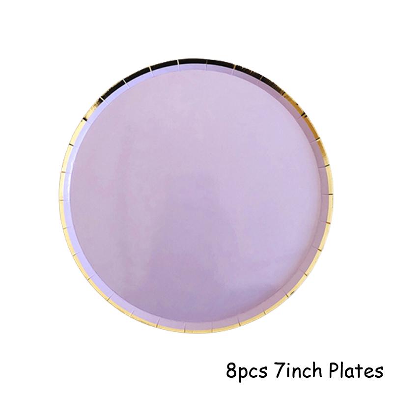Золото Фиолетовый Вечеринка Одноразовые Столовые Наборы Бумажные Стаканчики Тарелки Товары Для Детского Праздника День Рождения Карнавал Свадебный Декор Детские Сувениры