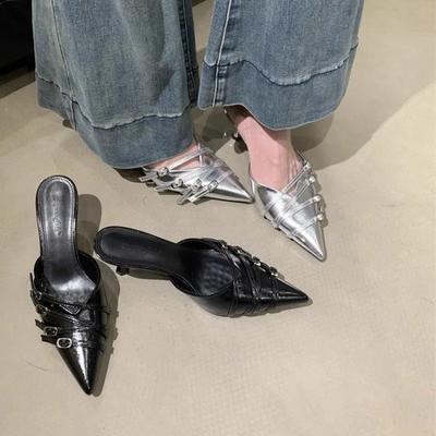 Модные Сексуальные Шлепанцы на Высоком Каблуке с Острым Носком Летняя Новая Мода Женские Слайды Дизайнерские Сандалии Элегантные Женские Туфли Мюли Большой Размер 43