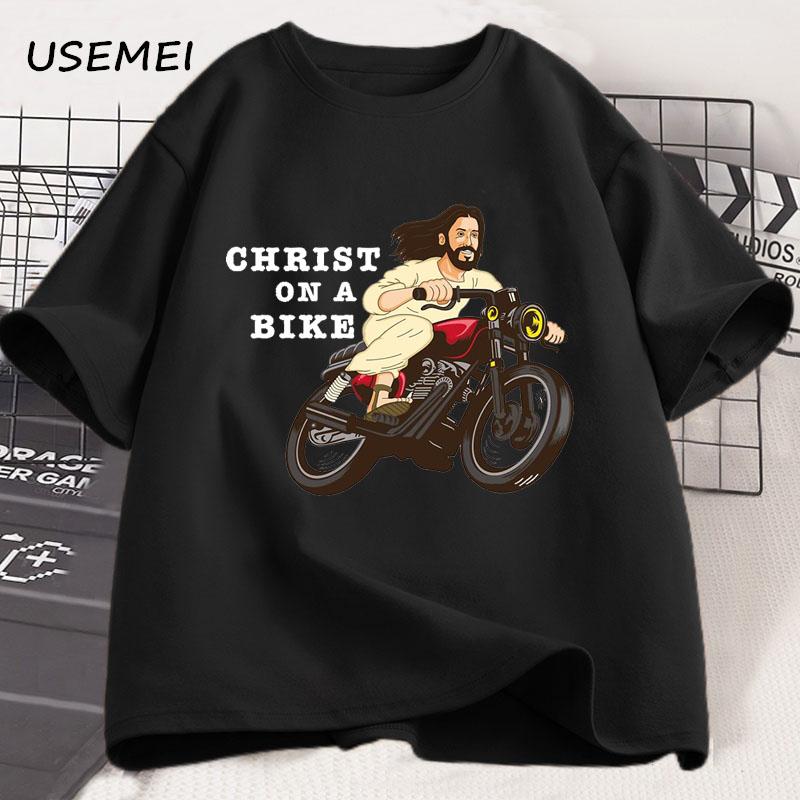 Christ on A Motor Bike T Shirt Funny Religious Lord Jesus Church Group Easter Tshirt Unisex Women Cotton Short Sleeve Tshirt