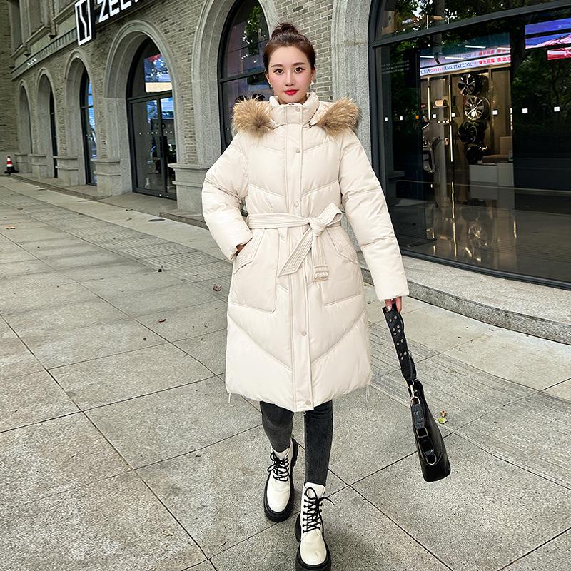 Женская зимняя повседневная куртка с хлопковой подкладкой, длинное хлопковое стеганое пальто больших размеров с поясом