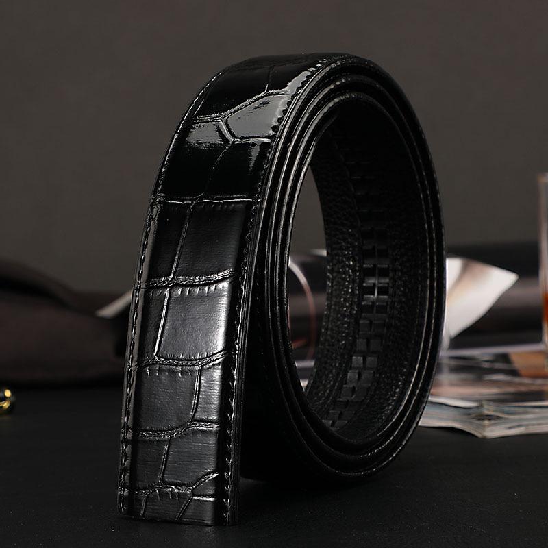 Men's Genuine Leather Crocodile Pattern Belt with Automatic Buckle - Business Style