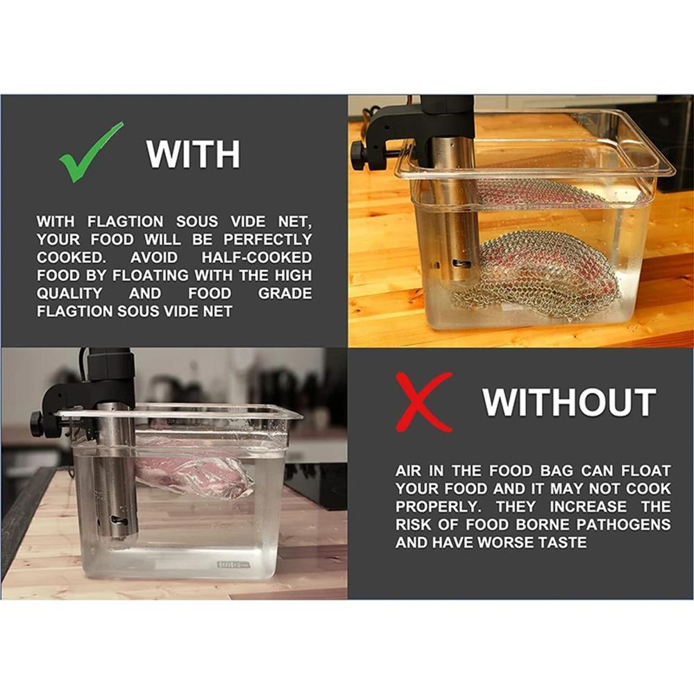 Пищевая нержавеющая сталь Сетчатый мешок для су-вид Вес для раковины Поддерживает продукты погруженными Многоразовый кухонный аксессуар