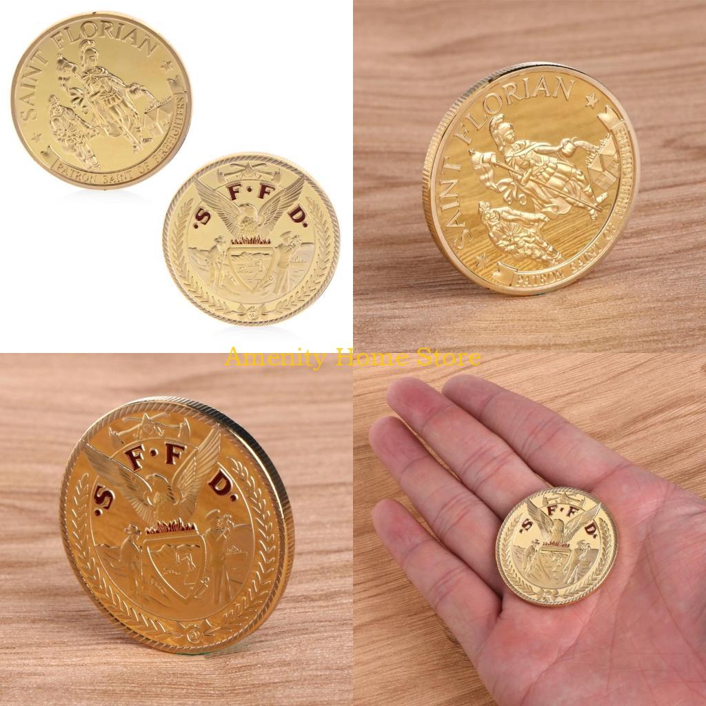F26C Commemorative Coin Collection Artwork Plating Golden Saint Florian Firefighters