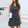 Женское облегающее джинсовое платье без рукавов, повседневное, с V-образным вырезом, на пуговицах, мини-джинсы